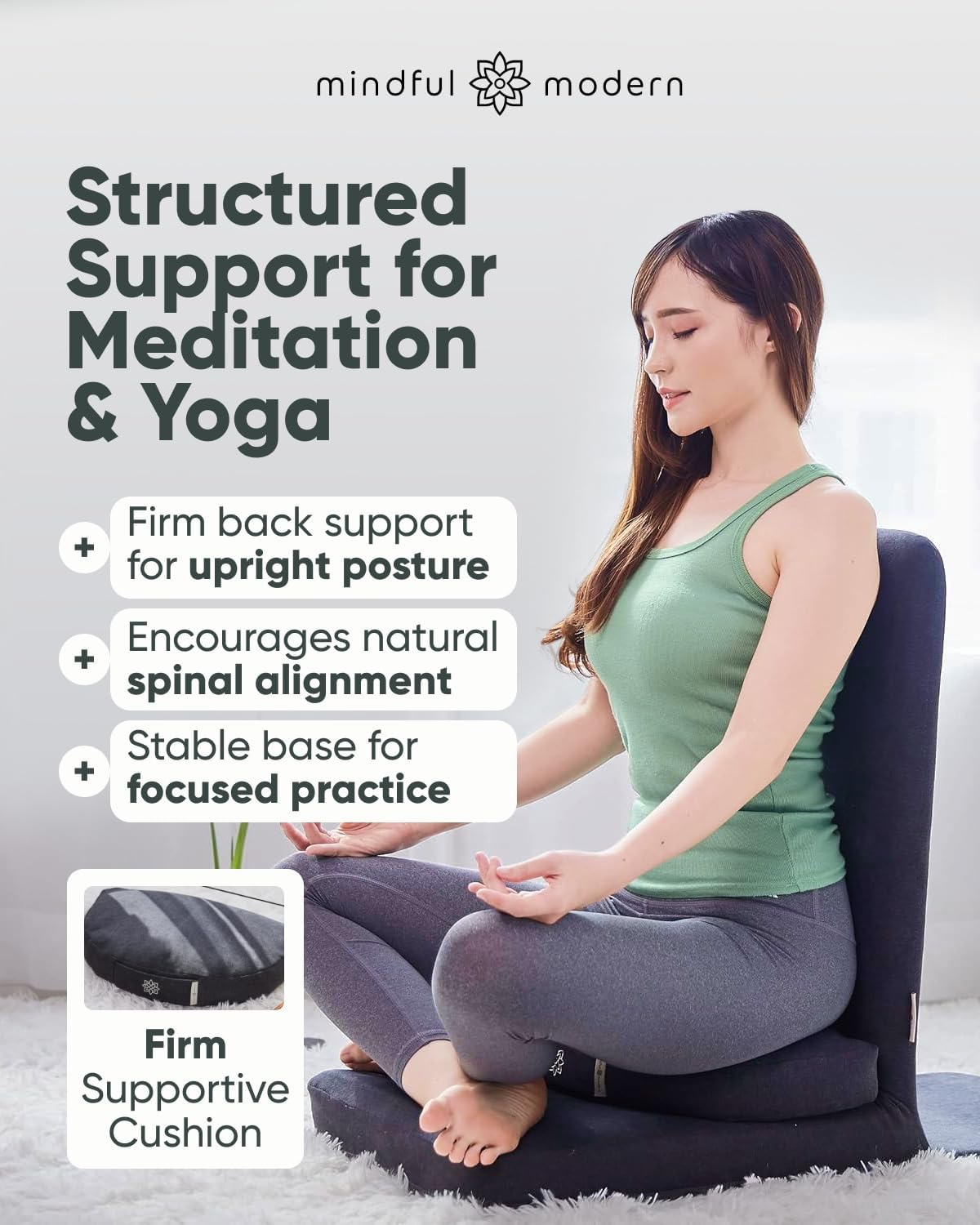 Folding Pro Meditation Chair - Adjustable Meditation Seat with Back Support and Half Moon Buckwheat Meditation Cushion - Comfortable Mindfulness Living Room Floor Chair