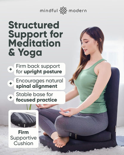 Folding Pro Meditation Chair - Adjustable Meditation Seat with Back Support and Half Moon Buckwheat Meditation Cushion - Comfortable Mindfulness Living Room Floor Chair