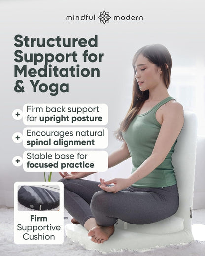 Folding Pro Meditation Chair - Adjustable Meditation Seat with Back Support and Half Moon Buckwheat Meditation Cushion - Comfortable Mindfulness Living Room Floor Chair