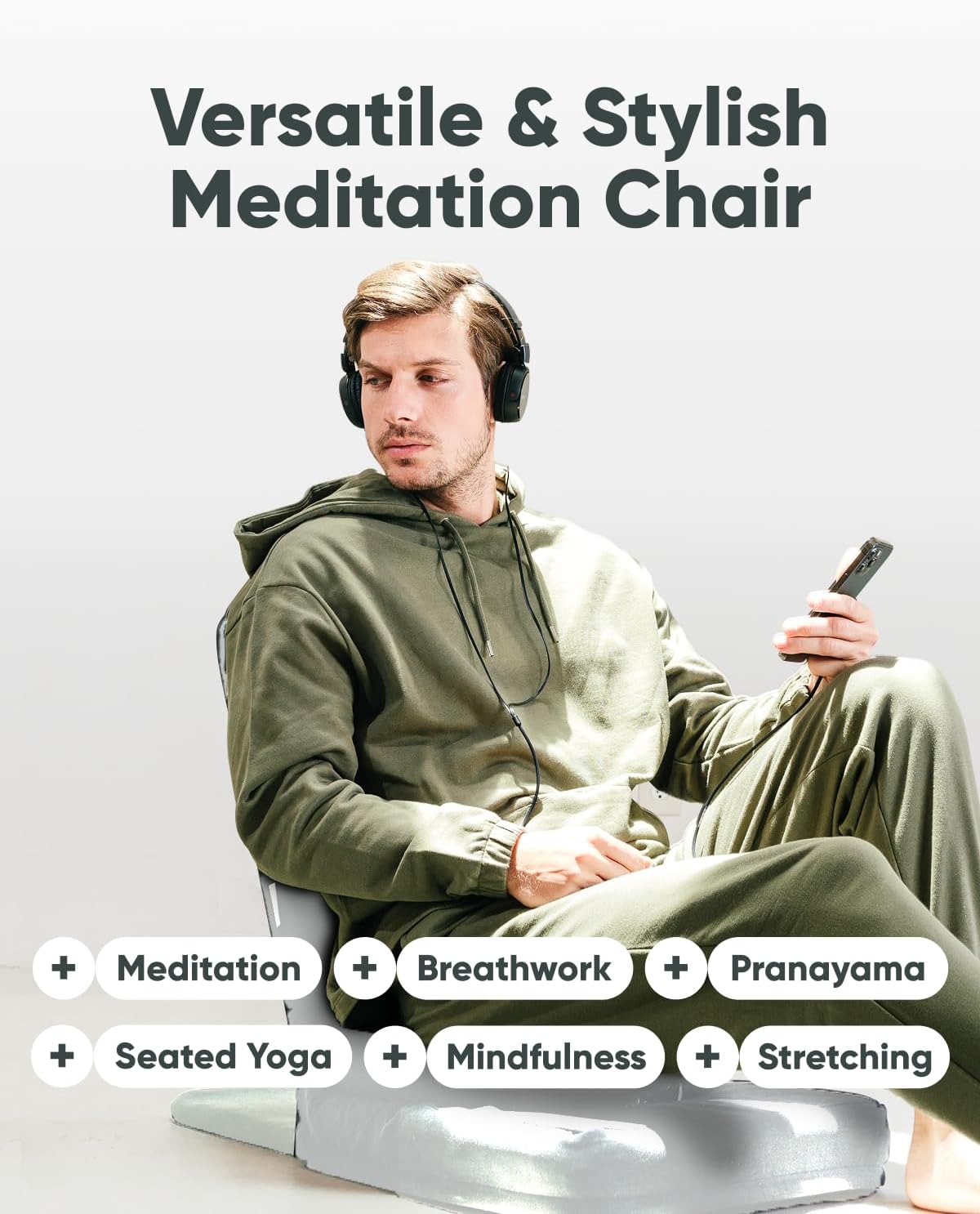 Folding Pro Meditation Chair - Adjustable Meditation Seat with Back Support and Half Moon Buckwheat Meditation Cushion - Comfortable Mindfulness Living Room Floor Chair