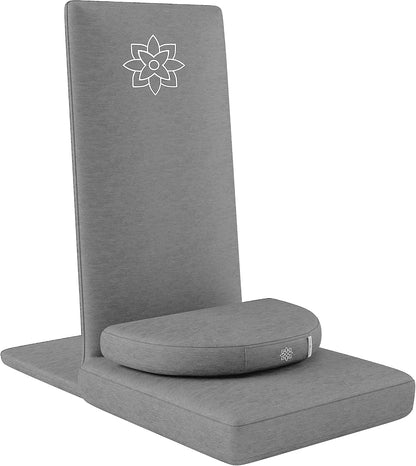 Folding Pro Meditation Chair - Adjustable Meditation Seat with Back Support and Half Moon Buckwheat Meditation Cushion - Comfortable Mindfulness Living Room Floor Chair