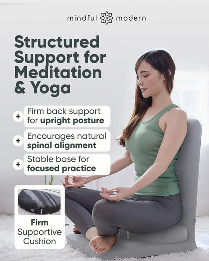Folding Pro Meditation Chair - Adjustable Meditation Seat with Back Support and Half Moon Buckwheat Meditation Cushion - Comfortable Mindfulness Living Room Floor Chair