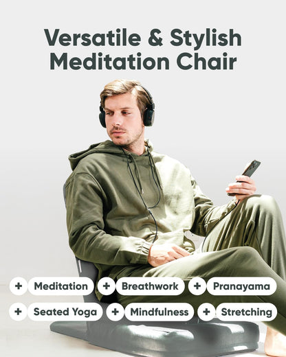 Folding Pro Meditation Chair - Adjustable Meditation Seat with Back Support and Half Moon Buckwheat Meditation Cushion - Comfortable Mindfulness Living Room Floor Chair