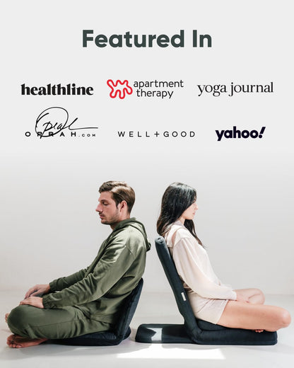 Folding Pro Meditation Chair - Adjustable Meditation Seat with Back Support and Half Moon Buckwheat Meditation Cushion - Comfortable Mindfulness Living Room Floor Chair
