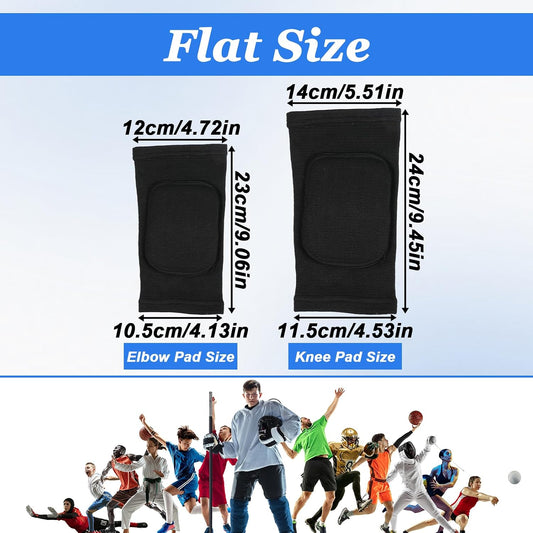 Volleyball Knee Pads and Elbow Brace Pads Set, Compression Breathable Arm and Knee Protection Sleeves with Soft Support Cushion for Men and Women Yoga Dance Football Basketball Running (Black)