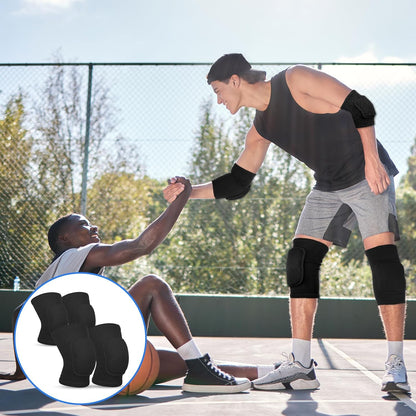 Volleyball Knee Pads and Elbow Brace Pads Set, Compression Breathable Arm and Knee Protection Sleeves with Soft Support Cushion for Men and Women Yoga Dance Football Basketball Running (Black)