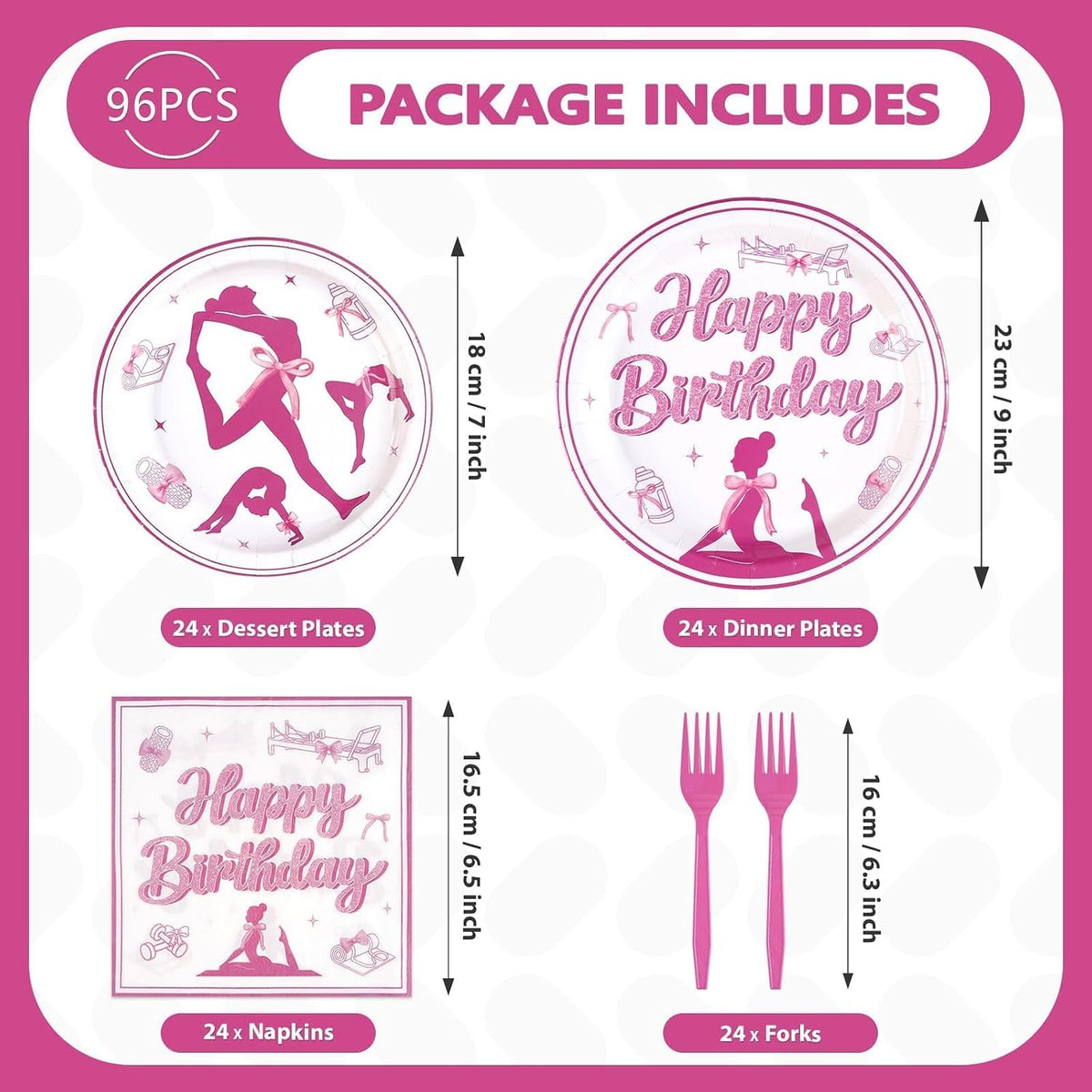 96 Pcs Pilates Yoga Theme Birthday Party Decorations Serves 24