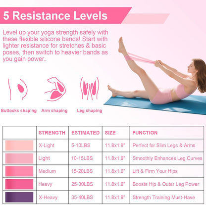 Pilates Essentials Kit for Women,10PCS Pilates Set with 13" Magic Circle Pilates Ring and Yoga Ball, 5 Resistance Bands for Toning & Stretching Strap & Tension Rope Exercise Equipment for Home Workout