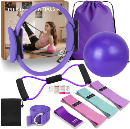 Pilates Equipment, Pilates Kit for Home Workouts, Pilates Essentials Kit for Women, Home Pilates Kit with Pilates Ring and Ball Set, Booty Bands, Figure 8 Resistance Band, Yoga Band