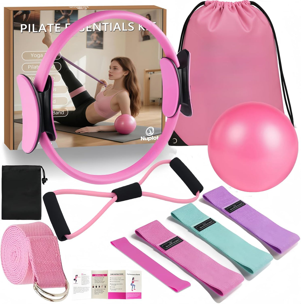 Pilates Equipment, Pilates Kit for Home Workouts, Pilates Essentials Kit for Women, Home Pilates Kit with Pilates Ring and Ball Set, Booty Bands, Figure 8 Resistance Band, Yoga Band