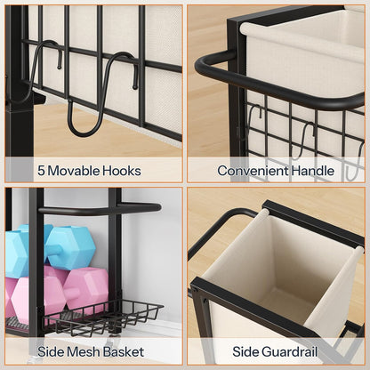 Dumbbell Rack, Weight Rack for Dumbbells, Yoga Mat Storage Rack, Home Gym Storage Rack for Dumbbells Kettlebells Foam Roller, Workout Storage Organizer with Wheels & Hooks
