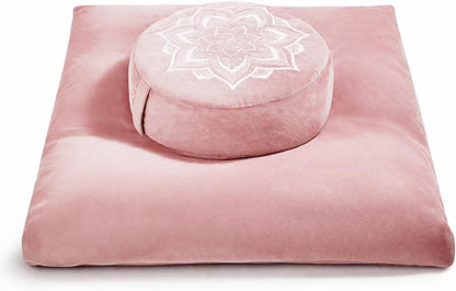 Meditation Cushion Set Zafu & Zabuton – Buckwheat Hull & Memory Foam, Adjustable Floor Pillow for Yoga, Meditation & Sitting, Removable Velvet Cover (Purple)