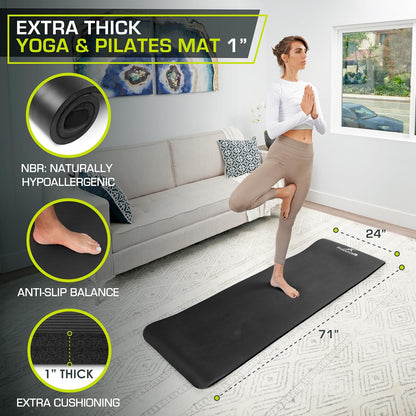Extra Thick Yoga and Pilates Mat, 71-inch Long High Density Exercise Mat with Comfort Foam and Carrying Strap