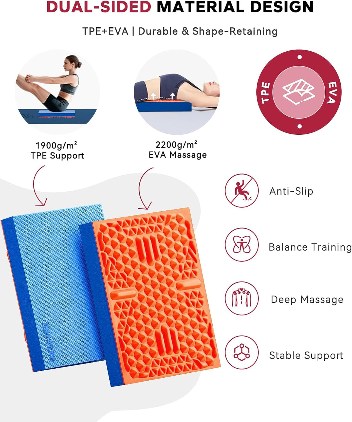 HAPBEAR Exercise Balance Pad - 15"x12" Non-Slip Textured Bottom Stability Training Mat - 2.25" Thick Soft Cushioned Foam for Physical Therapy, Core Training & Home Workouts