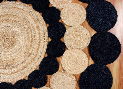 Collection Circle Area Rug - 3 x 3 Ft' Beige and Black Geometric Pettern Jute Mat Ideal for High Traffic Area in Hallway Bedroom Living Room Dining Room Kitchen Terrace Yoga Mat