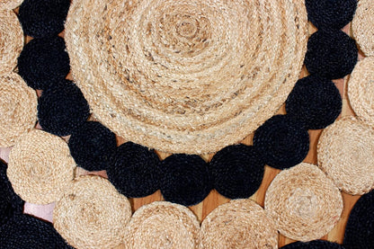 Collection Circle Area Rug - 3 x 3 Ft' Beige and Black Geometric Pettern Jute Mat Ideal for High Traffic Area in Hallway Bedroom Living Room Dining Room Kitchen Terrace Yoga Mat