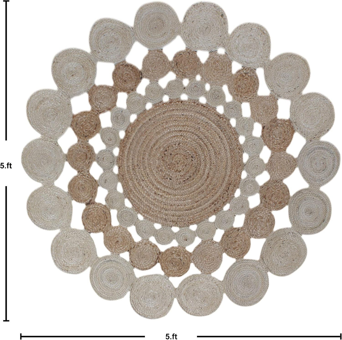 Collection Circle Area Rug - 3 x 3 Ft' Beige and Black Geometric Pettern Jute Mat Ideal for High Traffic Area in Hallway Bedroom Living Room Dining Room Kitchen Terrace Yoga Mat