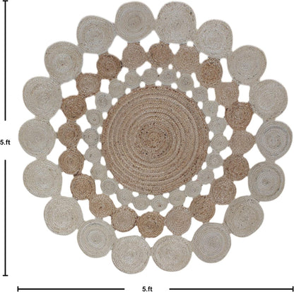 Collection Circle Area Rug - 3 x 3 Ft' Beige and Black Geometric Pettern Jute Mat Ideal for High Traffic Area in Hallway Bedroom Living Room Dining Room Kitchen Terrace Yoga Mat