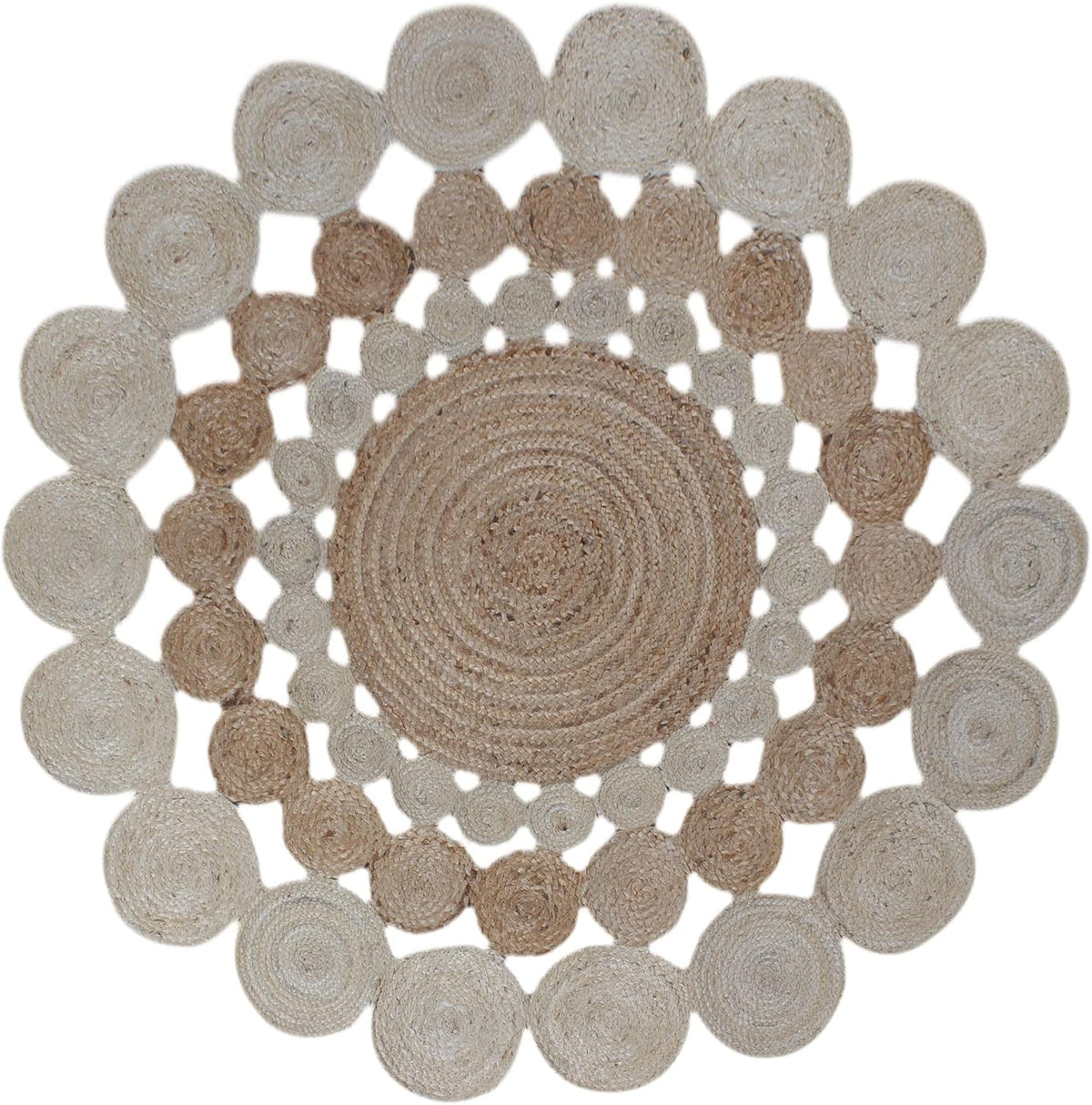 Collection Circle Area Rug - 3 x 3 Ft' Beige and Black Geometric Pettern Jute Mat Ideal for High Traffic Area in Hallway Bedroom Living Room Dining Room Kitchen Terrace Yoga Mat