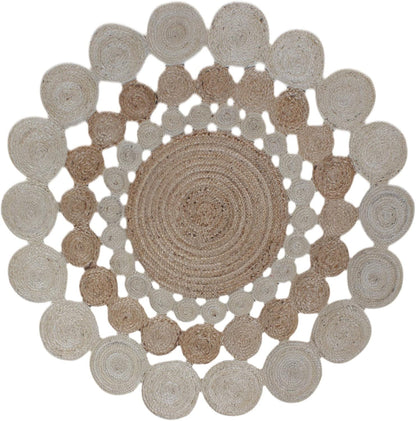 Collection Circle Area Rug - 3 x 3 Ft' Beige and Black Geometric Pettern Jute Mat Ideal for High Traffic Area in Hallway Bedroom Living Room Dining Room Kitchen Terrace Yoga Mat