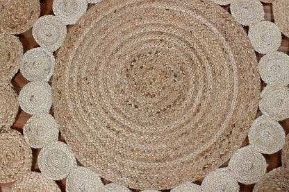 Collection Circle Area Rug - 3 x 3 Ft' Beige and Black Geometric Pettern Jute Mat Ideal for High Traffic Area in Hallway Bedroom Living Room Dining Room Kitchen Terrace Yoga Mat