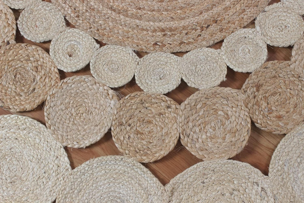 Collection Circle Area Rug - 3 x 3 Ft' Beige and Black Geometric Pettern Jute Mat Ideal for High Traffic Area in Hallway Bedroom Living Room Dining Room Kitchen Terrace Yoga Mat
