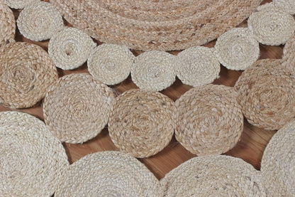 Collection Circle Area Rug - 3 x 3 Ft' Beige and Black Geometric Pettern Jute Mat Ideal for High Traffic Area in Hallway Bedroom Living Room Dining Room Kitchen Terrace Yoga Mat