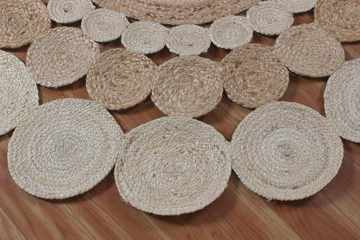 Collection Circle Area Rug - 3 x 3 Ft' Beige and Black Geometric Pettern Jute Mat Ideal for High Traffic Area in Hallway Bedroom Living Room Dining Room Kitchen Terrace Yoga Mat