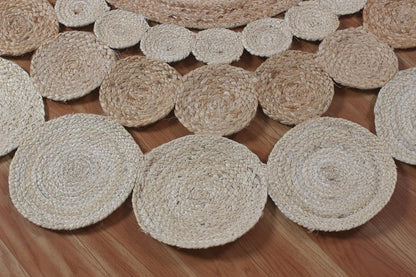 Collection Circle Area Rug - 3 x 3 Ft' Beige and Black Geometric Pettern Jute Mat Ideal for High Traffic Area in Hallway Bedroom Living Room Dining Room Kitchen Terrace Yoga Mat