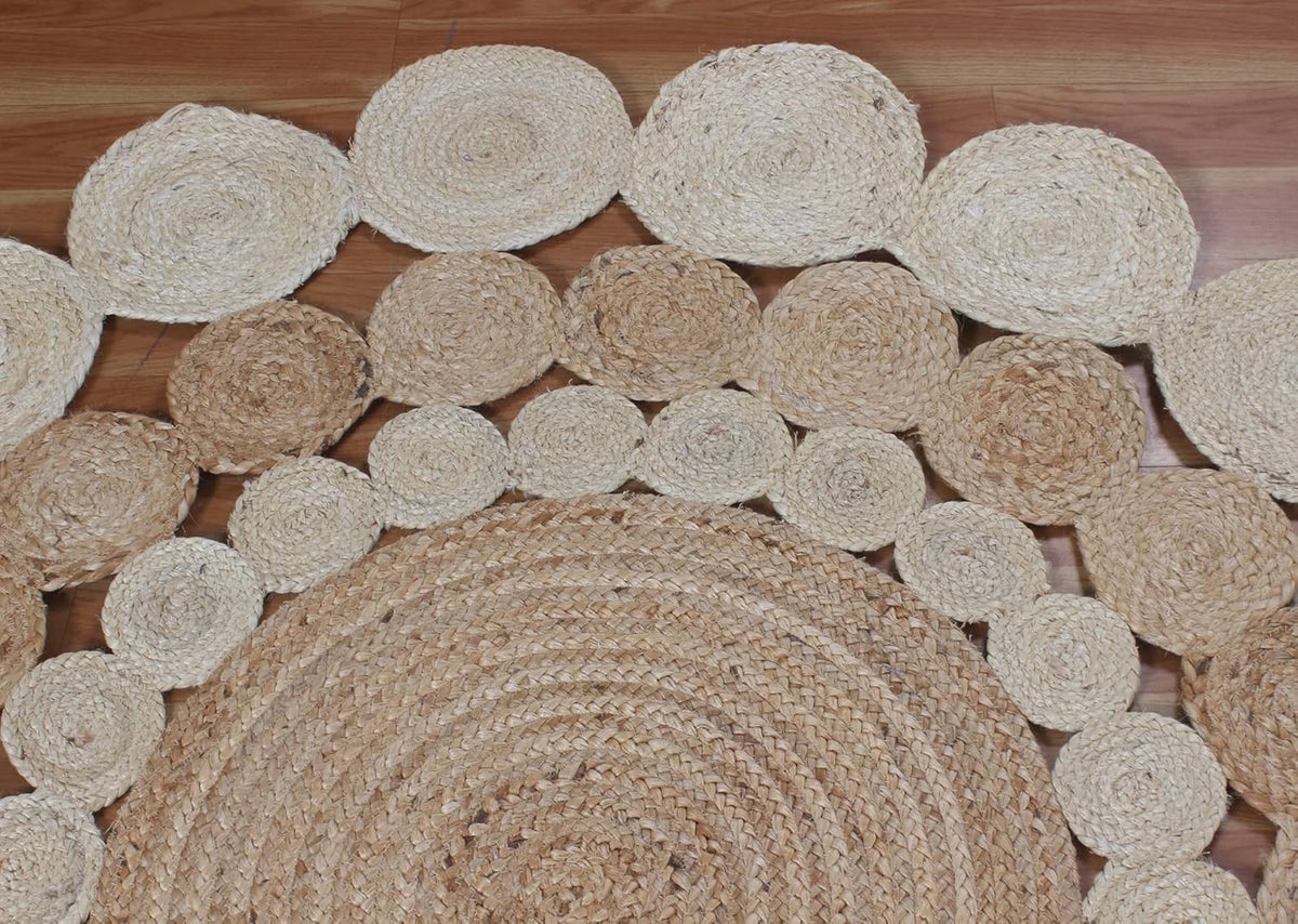 Collection Circle Area Rug - 3 x 3 Ft' Beige and Black Geometric Pettern Jute Mat Ideal for High Traffic Area in Hallway Bedroom Living Room Dining Room Kitchen Terrace Yoga Mat