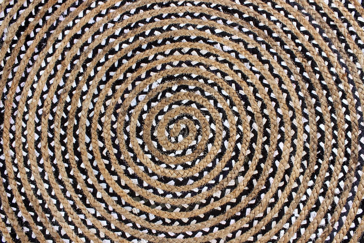 Collection Circle Area Rug - 3 x 3 Ft' Beige and Black Geometric Pettern Jute Mat Ideal for High Traffic Area in Hallway Bedroom Living Room Dining Room Kitchen Terrace Yoga Mat