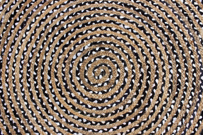 Collection Circle Area Rug - 3 x 3 Ft' Beige and Black Geometric Pettern Jute Mat Ideal for High Traffic Area in Hallway Bedroom Living Room Dining Room Kitchen Terrace Yoga Mat