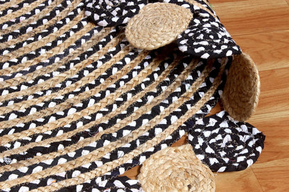 Collection Circle Area Rug - 3 x 3 Ft' Beige and Black Geometric Pettern Jute Mat Ideal for High Traffic Area in Hallway Bedroom Living Room Dining Room Kitchen Terrace Yoga Mat