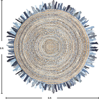 Collection Circle Area Rug - 3 x 3 Ft' Beige and Black Geometric Pettern Jute Mat Ideal for High Traffic Area in Hallway Bedroom Living Room Dining Room Kitchen Terrace Yoga Mat