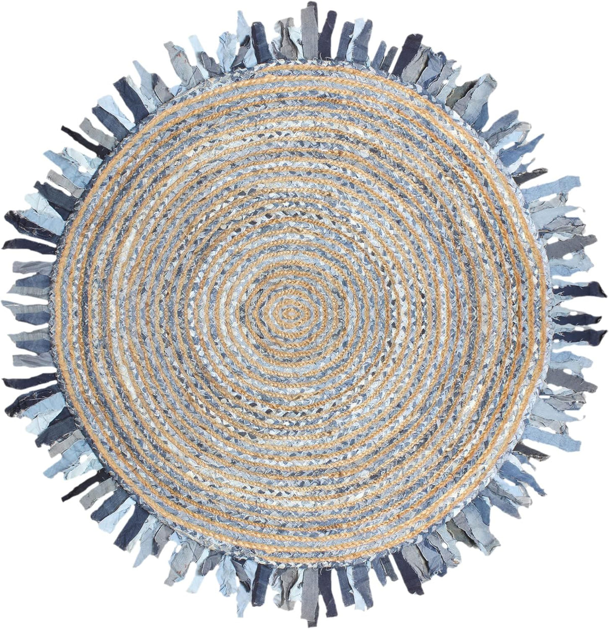 Collection Circle Area Rug - 3 x 3 Ft' Beige and Black Geometric Pettern Jute Mat Ideal for High Traffic Area in Hallway Bedroom Living Room Dining Room Kitchen Terrace Yoga Mat