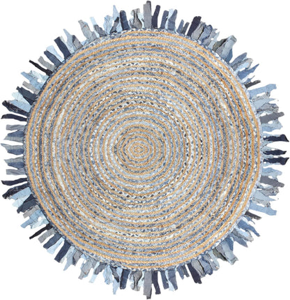 Collection Circle Area Rug - 3 x 3 Ft' Beige and Black Geometric Pettern Jute Mat Ideal for High Traffic Area in Hallway Bedroom Living Room Dining Room Kitchen Terrace Yoga Mat