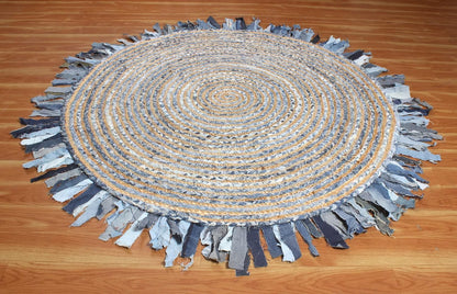 Collection Circle Area Rug - 3 x 3 Ft' Beige and Black Geometric Pettern Jute Mat Ideal for High Traffic Area in Hallway Bedroom Living Room Dining Room Kitchen Terrace Yoga Mat
