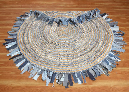 Collection Circle Area Rug - 3 x 3 Ft' Beige and Black Geometric Pettern Jute Mat Ideal for High Traffic Area in Hallway Bedroom Living Room Dining Room Kitchen Terrace Yoga Mat