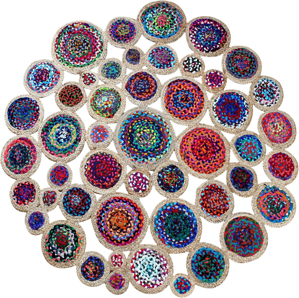 Collection Circle Area Rug - 3 x 3 Ft' Beige and Black Geometric Pettern Jute Mat Ideal for High Traffic Area in Hallway Bedroom Living Room Dining Room Kitchen Terrace Yoga Mat