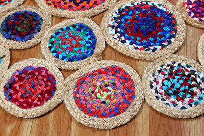 Collection Circle Area Rug - 3 x 3 Ft' Beige and Black Geometric Pettern Jute Mat Ideal for High Traffic Area in Hallway Bedroom Living Room Dining Room Kitchen Terrace Yoga Mat