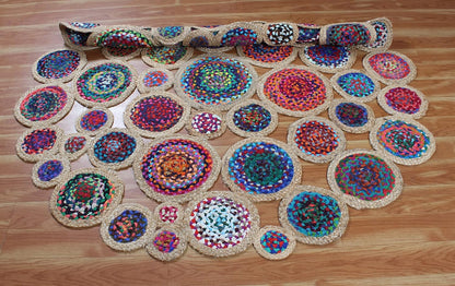 Collection Circle Area Rug - 3 x 3 Ft' Beige and Black Geometric Pettern Jute Mat Ideal for High Traffic Area in Hallway Bedroom Living Room Dining Room Kitchen Terrace Yoga Mat