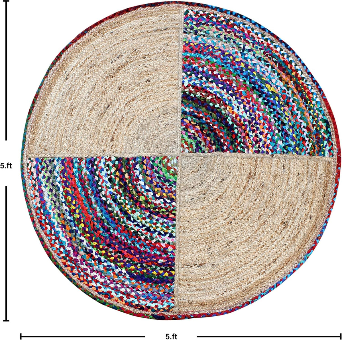 Collection Circle Area Rug - 3 x 3 Ft' Beige and Black Geometric Pettern Jute Mat Ideal for High Traffic Area in Hallway Bedroom Living Room Dining Room Kitchen Terrace Yoga Mat