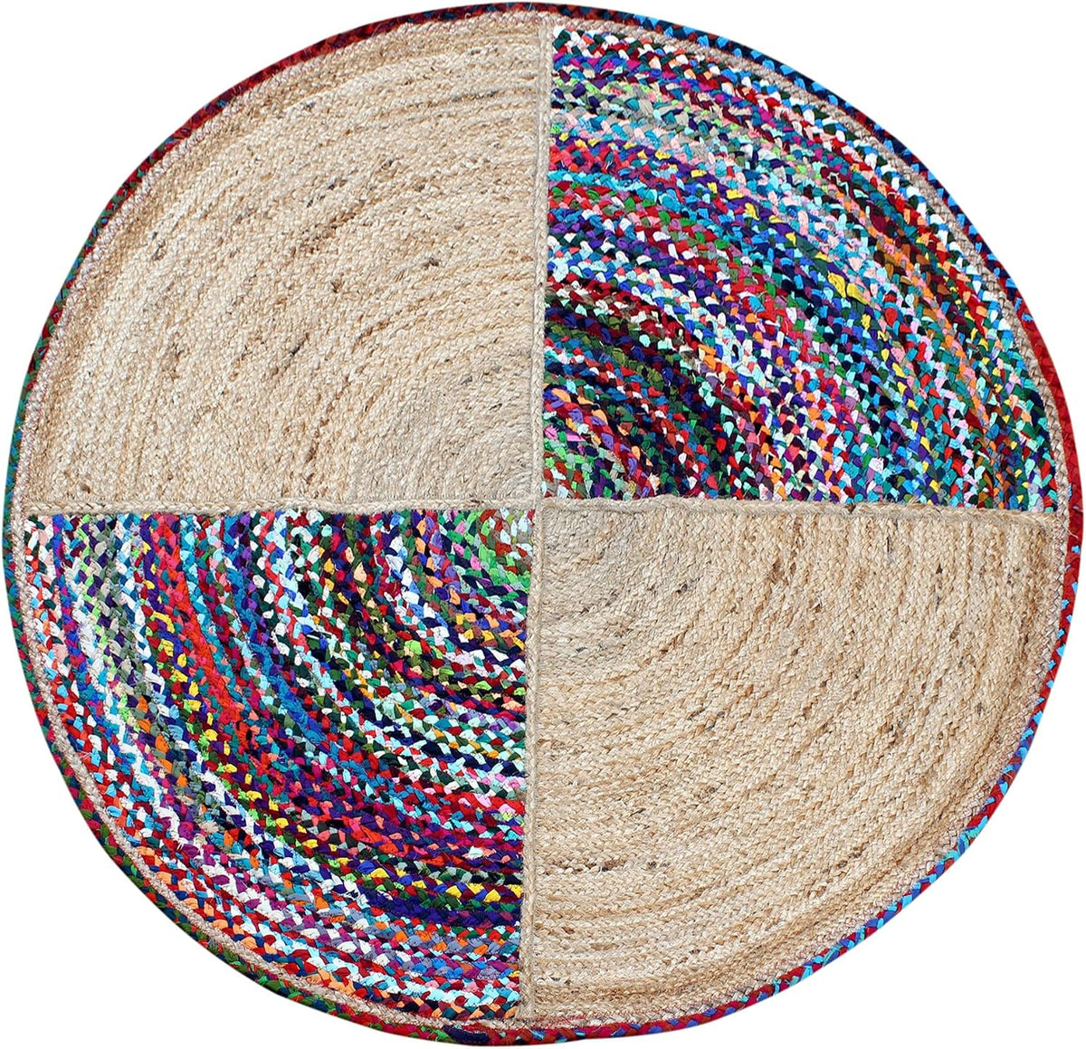 Collection Circle Area Rug - 3 x 3 Ft' Beige and Black Geometric Pettern Jute Mat Ideal for High Traffic Area in Hallway Bedroom Living Room Dining Room Kitchen Terrace Yoga Mat