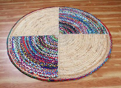 Collection Circle Area Rug - 3 x 3 Ft' Beige and Black Geometric Pettern Jute Mat Ideal for High Traffic Area in Hallway Bedroom Living Room Dining Room Kitchen Terrace Yoga Mat