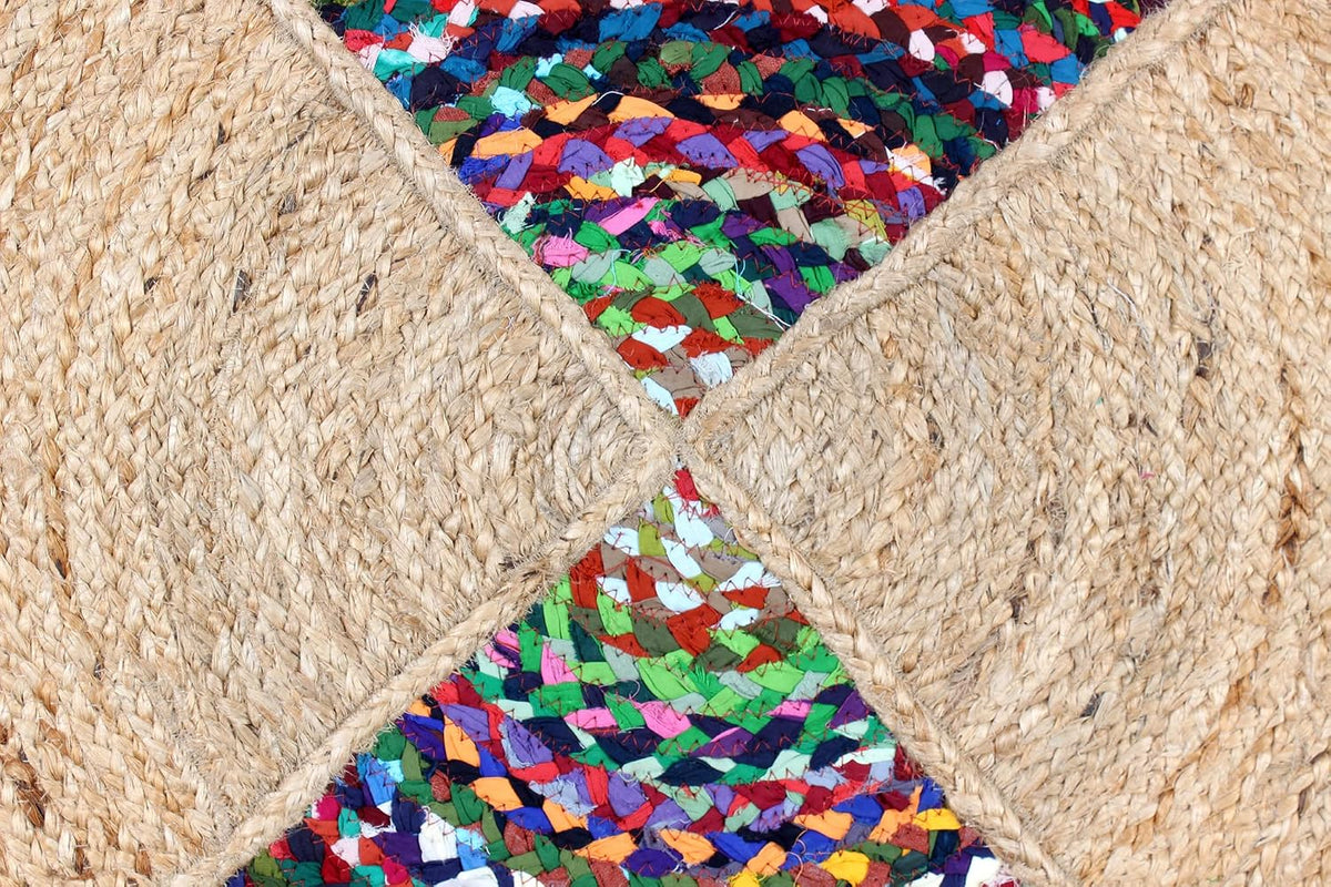 Collection Circle Area Rug - 3 x 3 Ft' Beige and Black Geometric Pettern Jute Mat Ideal for High Traffic Area in Hallway Bedroom Living Room Dining Room Kitchen Terrace Yoga Mat