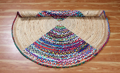 Collection Circle Area Rug - 3 x 3 Ft' Beige and Black Geometric Pettern Jute Mat Ideal for High Traffic Area in Hallway Bedroom Living Room Dining Room Kitchen Terrace Yoga Mat