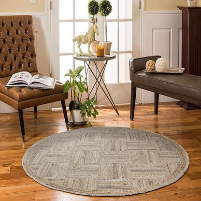Collection Circle Area Rug - 3 x 3 Ft' Beige and Black Geometric Pettern Jute Mat Ideal for High Traffic Area in Hallway Bedroom Living Room Dining Room Kitchen Terrace Yoga Mat