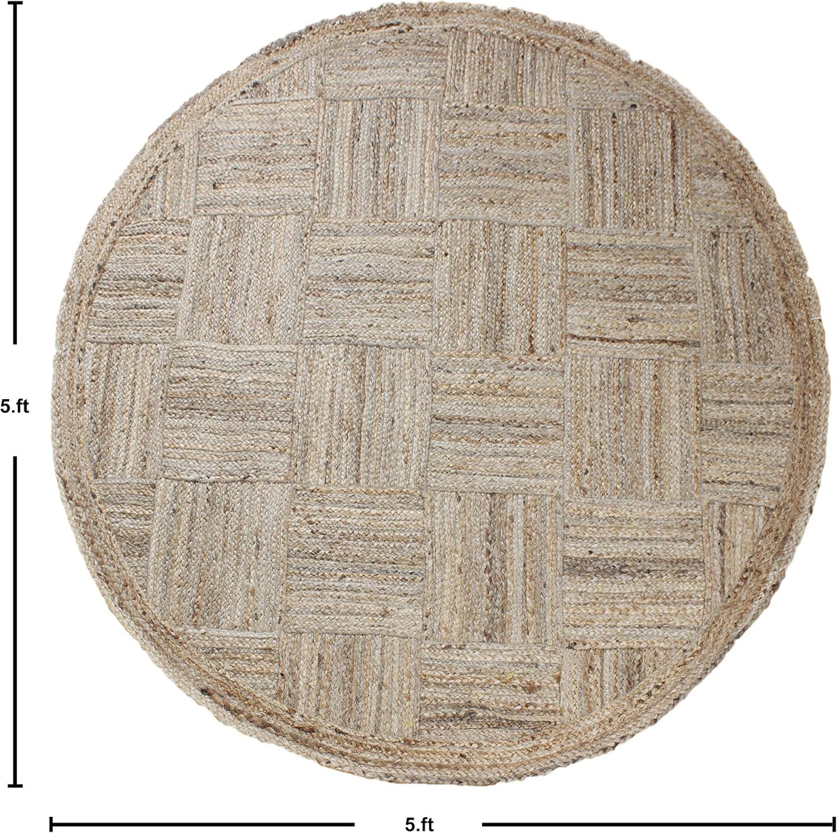 Collection Circle Area Rug - 3 x 3 Ft' Beige and Black Geometric Pettern Jute Mat Ideal for High Traffic Area in Hallway Bedroom Living Room Dining Room Kitchen Terrace Yoga Mat