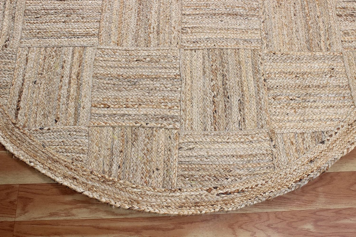Collection Circle Area Rug - 3 x 3 Ft' Beige and Black Geometric Pettern Jute Mat Ideal for High Traffic Area in Hallway Bedroom Living Room Dining Room Kitchen Terrace Yoga Mat