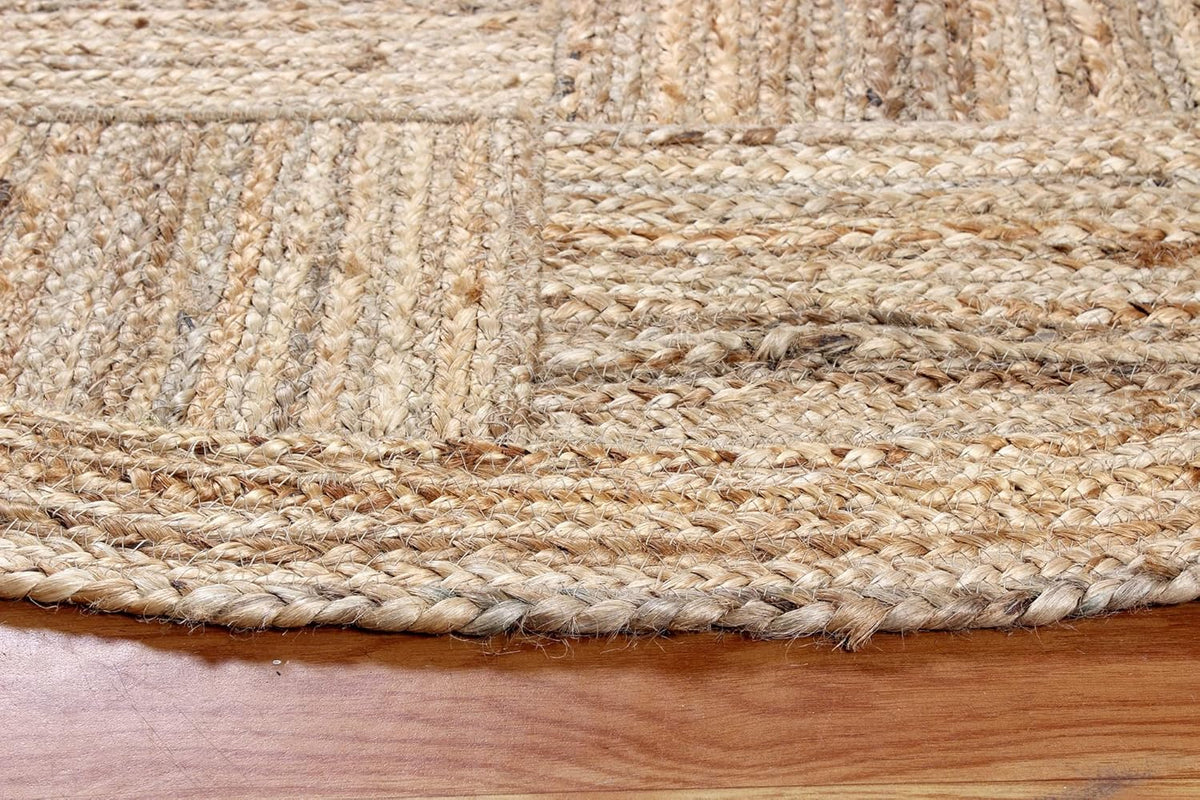 Collection Circle Area Rug - 3 x 3 Ft' Beige and Black Geometric Pettern Jute Mat Ideal for High Traffic Area in Hallway Bedroom Living Room Dining Room Kitchen Terrace Yoga Mat